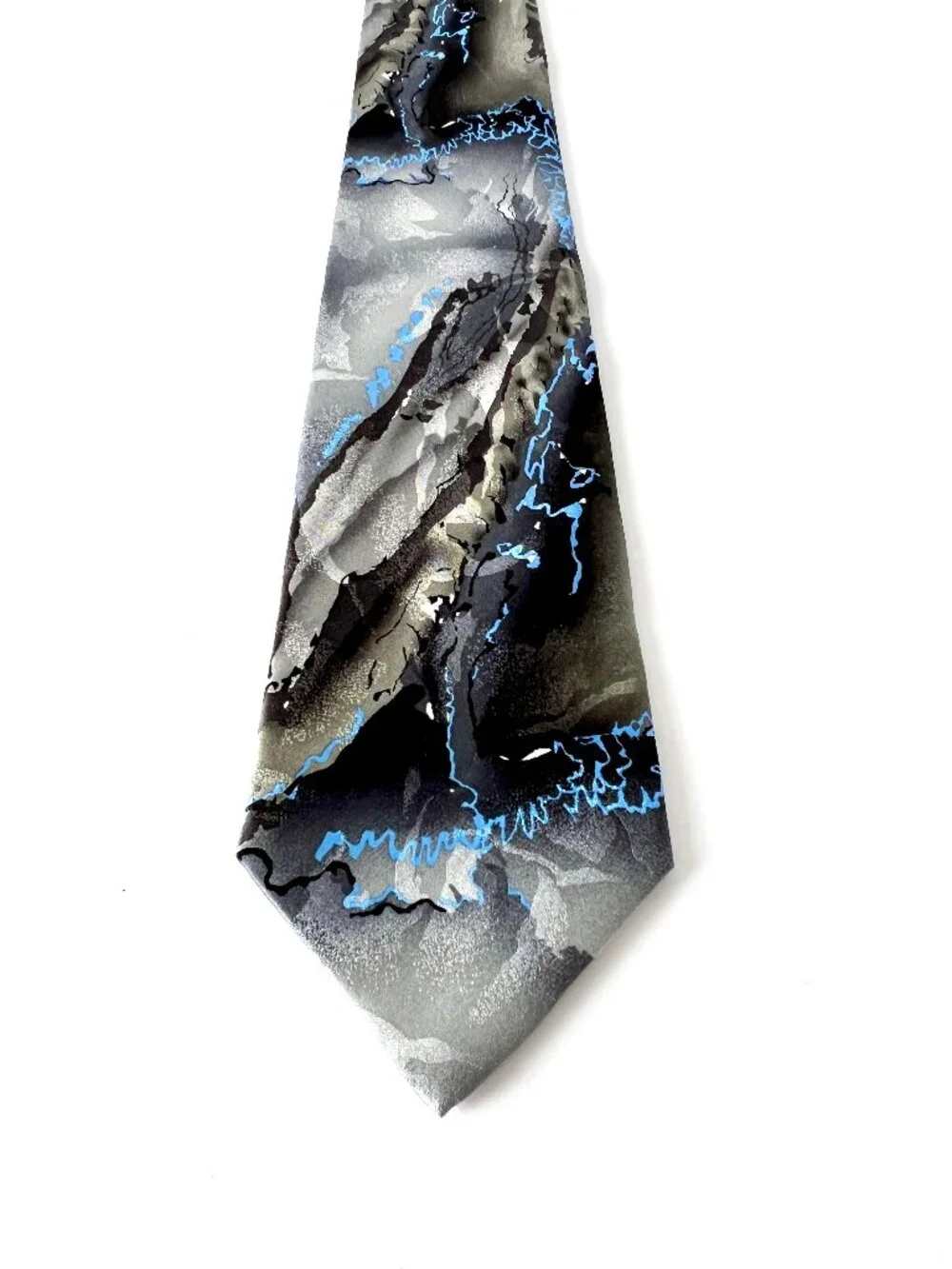 J. Garcia Tie, Capillaries, Collection Fifty-Three, Gray, Black and Blue, Silk